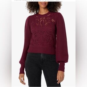 JOIE wool crochet oxblood sweater size M